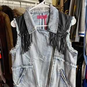 BIKER STYLE DENIM JEAN FRINGE VEST JACKET SZ 12 Sz Medium